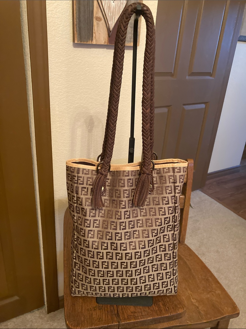 Vintage Boho Fendi Signature FF Zucca Monogram Canvas Tote Bag w/Dust Bag NWOT